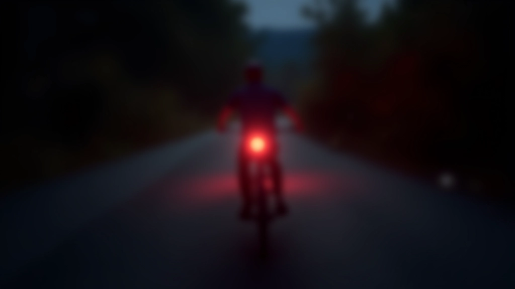 Conjunto de luces de bicicleta LED rojo y blanco, montadas en manillar y tubo del sillín, encendidas en ambiente oscuro